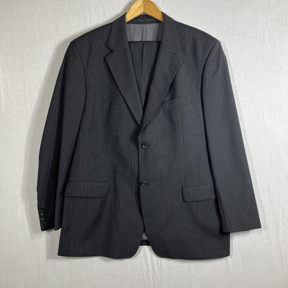 Hugo Boss Suit Mens 46 Long Gray Pinstripe Wool Two Button Jacket Pants 38x32